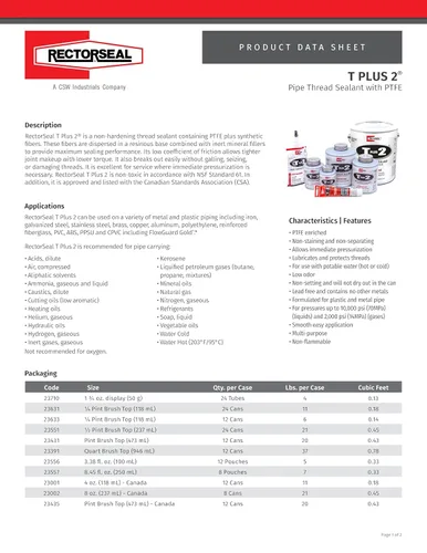 Miniatura 4 de RectorSeal T Plus 2 23710 Sellador para roscas de tuberías, no se endurece, fibras sintéticas, no contiene otros metales, enriquecido con PTFE