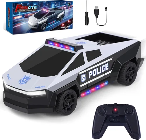 Sumsoltic Coche de control remoto, auto de policía de juguete con luces LED y control remoto de 2.4 GHz, camión de juguete para niños, autos RC para
