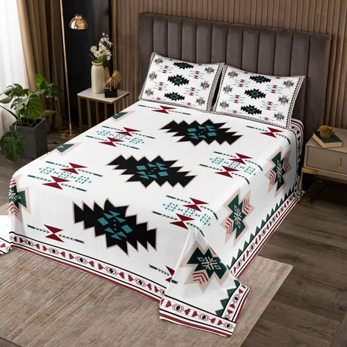 Miniatura 12 de Erosebridal Juego de colcha étnica tribal con flechas geométricas aztecas, acolchado occidental, tribu africana, exótico, atrapasueños, plumas
