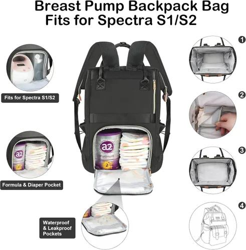 Miniatura 3 de PIIOSER Mochila para extractor de leche compatible con Spectra S1/S2, bolsa de bombeo manos libres con enfriador para madres trabajadoras, mochila