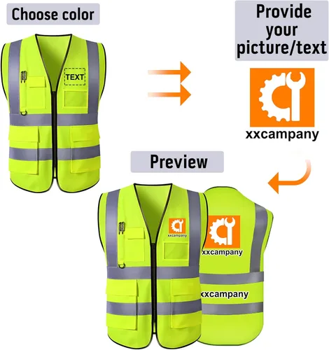 Miniatura 3 de Chaleco de seguridad personalizado para hombres con logotipo, chaleco de seguridad reflectante de alta visibilidad personalizable con bolsillos