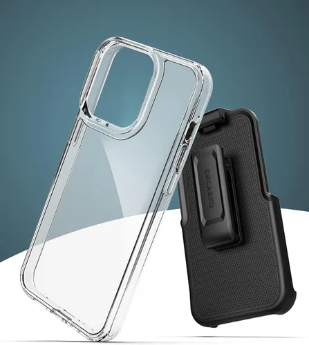 Miniatura 5 de Encased Funda para cinturón diseñada para iPhone 13 PRO MAX funda transparente con clip de funda (funda transparente con soporte para teléfono)