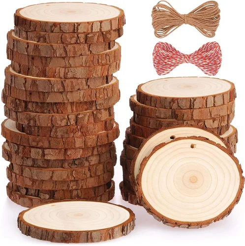 Miniatura 8 de Fuyit Juego de 30 piezas de madera natural de 2.4 a 2.8 pulgadas, kit de madera sin terminar pre-perforado con agujero, círculos de madera