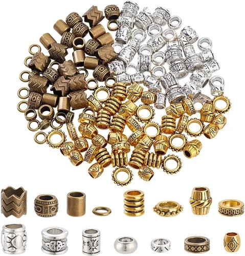 Miniatura 10 de NBEADS 180 cuentas africanas y europeas de 12 estilos, estilo tibetano, estilo tibetano, cuentas para barba y rastas, para trenzar el cabello