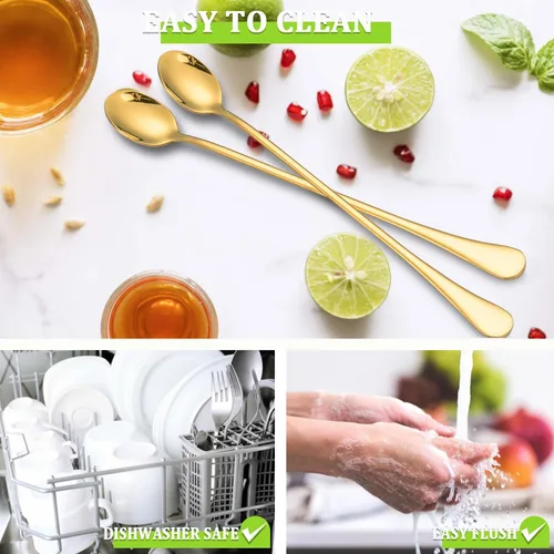 Miniatura 5 de Cuchara de té helado de mango largo, agitadores de mezcla de cóctel de acero inoxidable de 9 pulgadas, cuchara de café, barra de helado, agitadores
