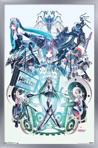 Miniatura 12 de Trends International Hatsune Miku - Póster de pared Hello, 14.725 x 22.375 pulgadas, versión con marco de madera tipo granero