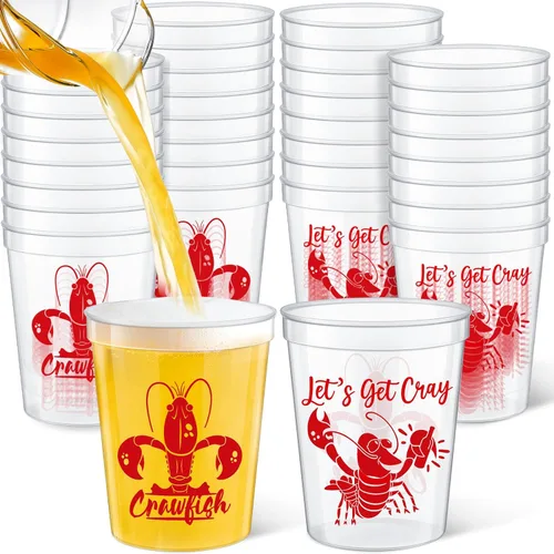Miniatura 6 de Funnymoom 24 tazas temáticas de los años 90 de 16 onzas, reutilizables, gruesas, retro, para fiesta, de plástico, rosa, rojo y azul, retro, música