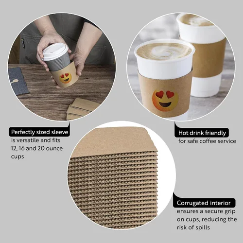 Miniatura 3 de Restaurantware Restpresso 5.1 x 2.8 pulgadas Fundas para tazas de café 50 fundas corrugadas para tazas calientes – Corazón ojo Emoji resistente al
