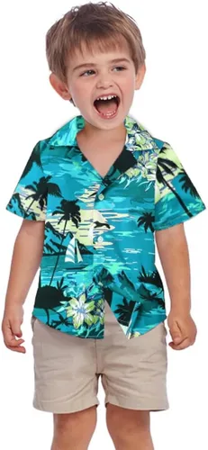 Miniatura 6 de Cromoncent Camisa hawaiana de manga corta para hombre y niño, cuello cubano, tropical, vacaciones, verano, playa