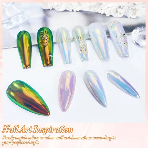 Miniatura 4 de FNNZ Polvo de uñas cromado de unicornio, polvo de uñas de sirena Aurora Unichrome, pigmento de uñas perlescente para arte de uñas, decoración