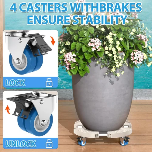 Miniatura 3 de VANCASTLE Organizador para Plantas con Ruedas Bloqueables de Alta Resistencia Capacidad de 450lbs, Soporte Ajustable para Plantas con Ruedas de Beige
