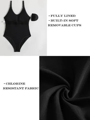 Miniatura 5 de Danga bay Trajes de baño deportivos para mujer, negro, de una pieza, para adolescentes, espalda baja, modesto, resistente al cloro, ajustable