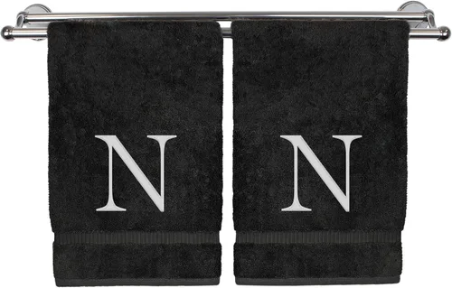 Miniatura 112 de Toalla de mano monogramada, regalo personalizado, juego de 2 - Toalla bordada con letra de bloque dorada - Extra absorbente 100% algodón turco