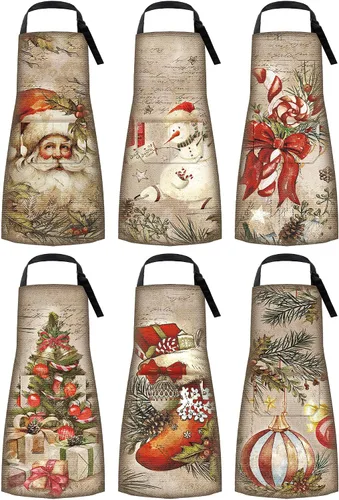 Miniatura 11 de 6 Pcs Christmas Aprons for Women Xmas Tree Aprons with Pockets Vintage Adjustable Baking Supplies for Adults