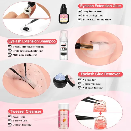 Miniatura 3 de Kit de pestañas para principiantes de extensión de pestañas Kit de extensión de pestañas con cabeza de maniquí de pestañas, Kit de inicio
