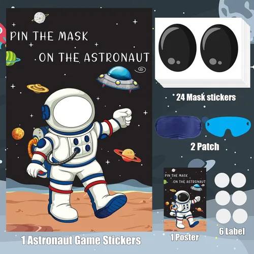 Miniatura 2 de Hooqict Pin The Mask on The Astronaut Space Party Games for Kids Juego de cumpleaños Astronauta Sistema Solar Decoración de fiesta temática