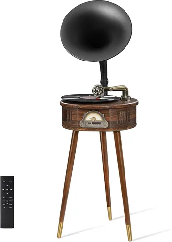 Miniatura 2 de Tocadiscos Gramophone, reproductor de discos de vinilo de estilo italiano con entrada Bluetooth/USB/FM, tocadiscos de 2 velocidades, Hi-Fi, trípode