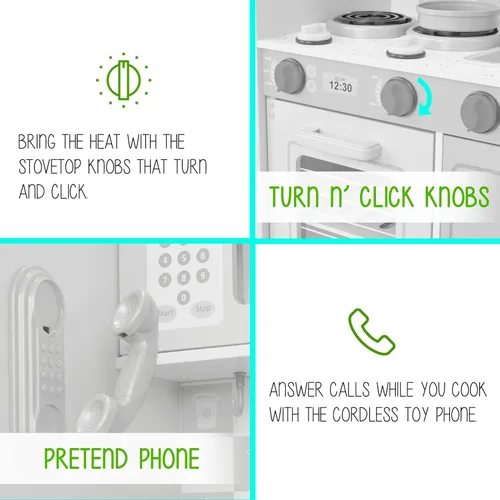 Miniatura 5 de Juego de cocina para niños Lil' Jumbl, cocina de madera de simulación con pizarra, teléfono de juego, toallero y dispensador de hielo, perillas