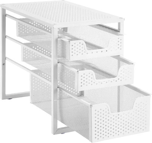Simple Trending - Organizador de gabinete de 3 niveles para debajo del fregadero, con cajón de almacenamiento deslizante, organizador de mesa, para