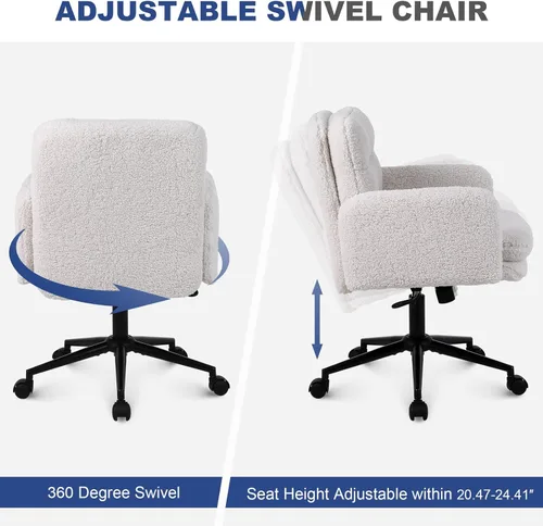 Miniatura 7 de Youhauchair Silla tapizada para oficina en casa, cachemira sintética, moderna, respaldo medio, silla de escritorio con ruedas, ergonómica, altura