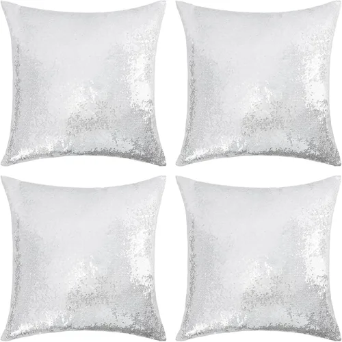 SquarePie Juego de 4 fundas de almohada de lentejuelas de 18 x 18 pulgadas, fundas decorativas plateadas cuadradas para sofá, cama, sala de estar,