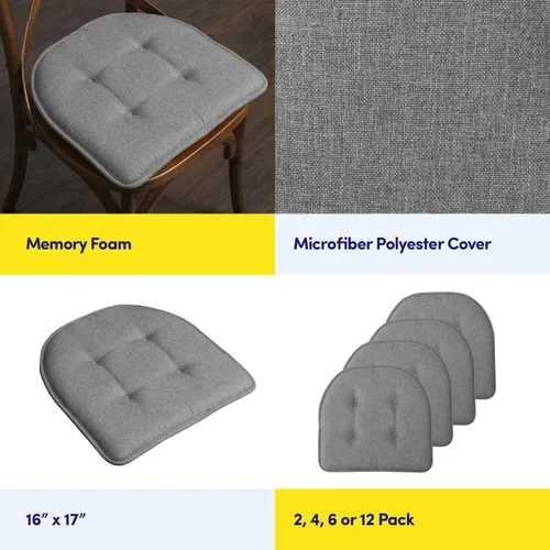 Miniatura 6 de Sweet Home Collection - Cojín de espuma viscoelástica para silla, con capitoné, parte trasera de goma antideslizante, en forma de U, de 17 x 16 Gris