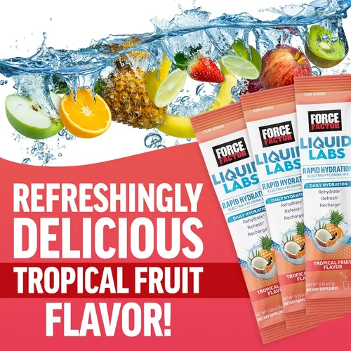 Miniatura 3 de Force Factor Liquid Labs Paquetes de Polvo de Electrolitos—Fruta Tropical—Paquetes de Hidratación para Hacer Agua de Electrolitos, con 5