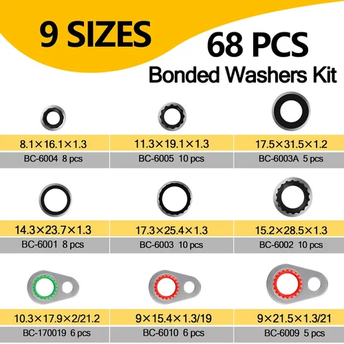 Miniatura 2 de Kit de juntas de compresor de CA de 68 piezas, compatible con equipo original GM 15-32241, el kit de sellado de CA R134a incluye arandelas unidas
