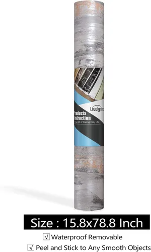 Miniatura 7 de Livelynine Papel tapiz de hormigón metálico para despegar y pegar para dormitorio, papel de contacto de concreto de vinilo para paredes, papel tapiz