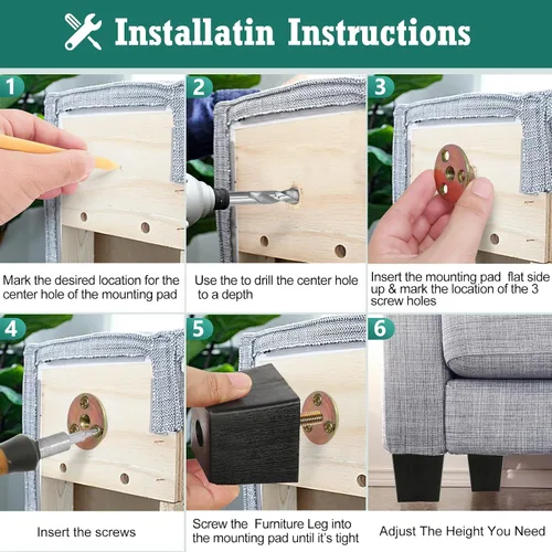 Miniatura 5 de Pernos de rosca métrica M8-1.25, patas de plástico para muebles, patas de sofá cuadradas negras de 2 pulgadas con tuercas de placa, repuesto