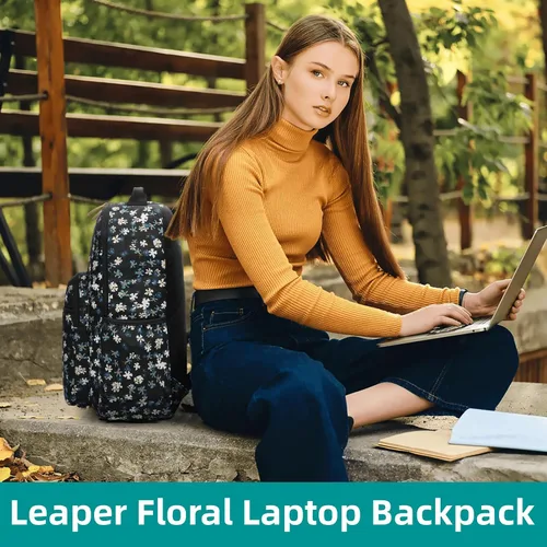 Miniatura 9 de Leaper Mochila para laptop para mujer: linda mochila floral para escuela, universidad, viajes, trabajo, mochila ligera para niños, Negro margarita
