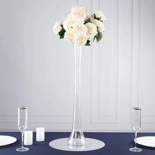 Miniatura 18 de Efavormart - Juego de 2 centros de mesa de trompeta con adornos de cristal transparente de 31 pulgadas, jarrón reversible de plástico para flores