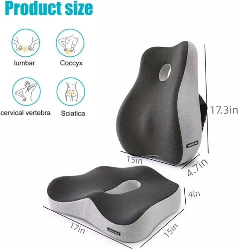 Miniatura 3 de Cojín de asiento de espuma viscoelástica y almohada de apoyo lumbar, alivio de presión de ciática y coxis, cojín para silla de oficina, automóvil