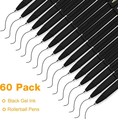 Miniatura 3 de Outus 60 bolígrafos de tinta de gel negra a granel de 0.020 in, bolígrafo negro a granel de punta ultra fina, bolígrafos de gel para oficina