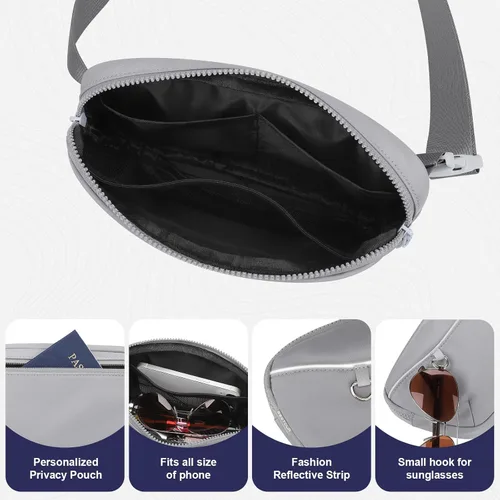 Miniatura 5 de Riñonera unisex para hombres y mujeres, bolsa de cinturón impermeable, bolsa cruzada con correa ajustable extendida de 54 pulgadas, riñoneras