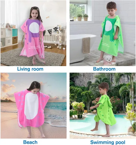 Miniatura 6 de LOLANTA Toallas de baño con capucha de tela de rizo para niños, toalla de playa para niños, poncho de piscina, bata de algodón (verde #B, 4-6 años)
