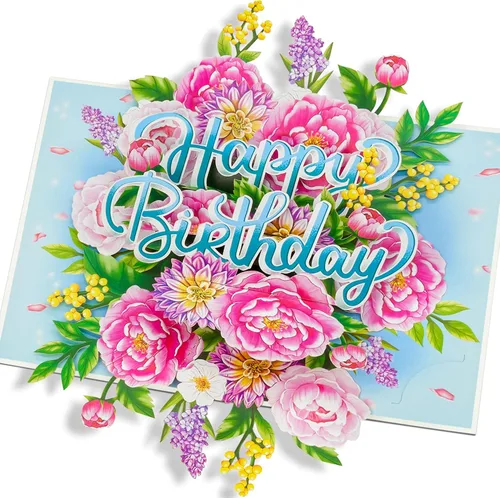 Miniatura 8 de POPWOW Tarjeta desplegable de feliz cumpleaños, flores y mariposas, tarjeta de felicitación 3D floral, regalo para mamá, hermana, mujer, abuela