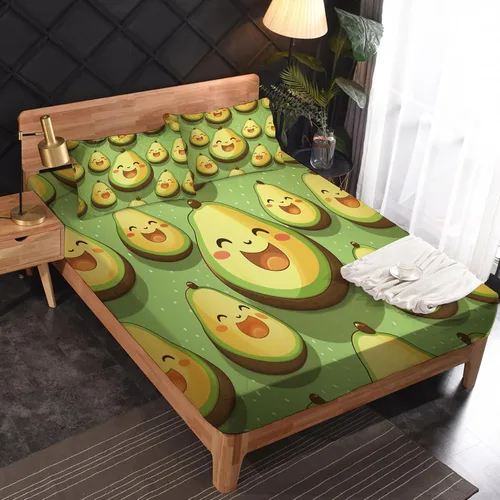 Miniatura 2 de Sábanas de aguacate tamaño individual – Sábanas kawaii, microfibra suave y bolsillo profundo, sábanas y fundas de almohada estampadas sin arrugas, 3