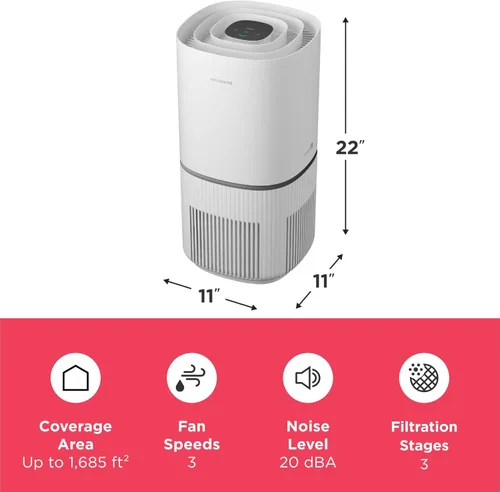 Miniatura 3 de Frigidaire PureA300 XL purificador de aire HEPA con Wi-Fi para habitaciones grandes, cubre hasta 1,685 pies cuadrados, filtración de 3 etapas