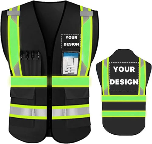 Miniatura 24 de Chaleco de seguridad de alta visibilidad reflectante personalizado con logotipo, ropa de trabajo de seguridad con tiras reflectantes y bolsillos a