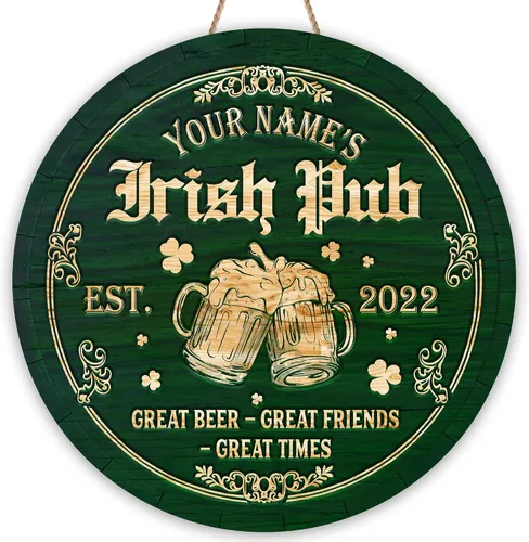 Miniatura 13 de ARTSY WOODSY Letrero de madera de pub irlandés personalizado (no tallado real), decoración del día de San Patricio, accesorios de placa de arte