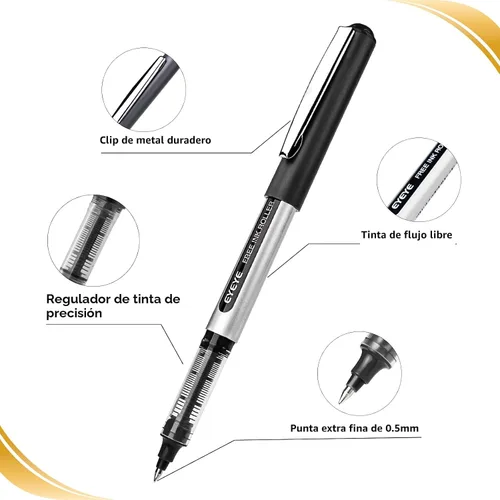 Miniatura 4 de EYEYE Paquete de 25 bolígrafos de bola de tinta líquida de 0.5mm, color negro, punta extra fina, secado rápido, bolígrafos de tinta líquida de punta