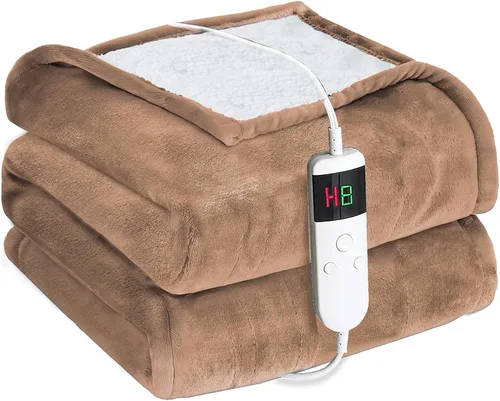 Miniatura 29 de Manta térmica eléctrica de 50 x 60 pulgadas, manta eléctrica de franela suave y sherpa con 10 niveles de calefacción, se apaga automáticamente