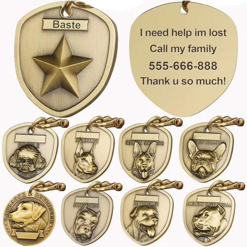 Miniatura 10 de Etiquetas para Perros Golden Retriever Personalizadas para Mascotas Etiqueta de Identificación de Nombre de Perro Grabada Personalizada de Cobre 023