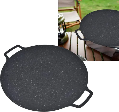 Miniatura 6 de Sartén para barbacoa, sartén coreana para barbacoa, bandeja redonda antiadherente de hierro fundido para panqueques de cerdo al aire libre (14.2 in)