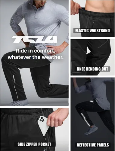 Miniatura 8 de TSLA - Pantalones deportivos de ciclismo antiviento y térmicos para hombre, forrados de vellón, para exteriores, para el invierno y clima frío