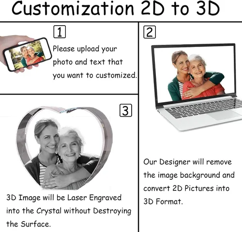 Miniatura 3 de Arokimi Marco de fotos de cristal 3D grabado personalizado en forma de corazón con tu propia foto regalo para los amantes (L)
