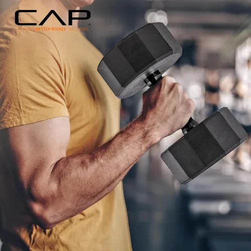 Miniatura 48 de CAP Barbell Juego de mancuernas hexagonales recubiertas de 150 libras con estante vertical Múltiples opciones Estante azul