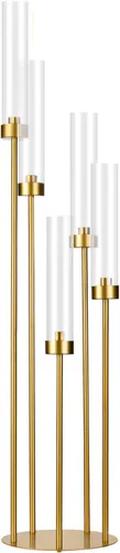Miniatura 18 de Candelabro de 5 brazos con pantalla acrílica, juego de 4 candelabros dorados para mesa de boda, fiesta de cumpleaños, decoración del hogar, 39.4