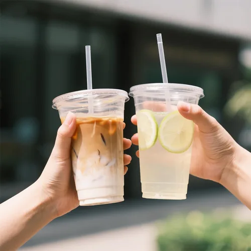 Miniatura 6 de Ginkgo Paquete de 100 vasos de plástico transparente de 24 onzas con tapas y pajitas, tazas desechables para café helado para batidos, limonada
